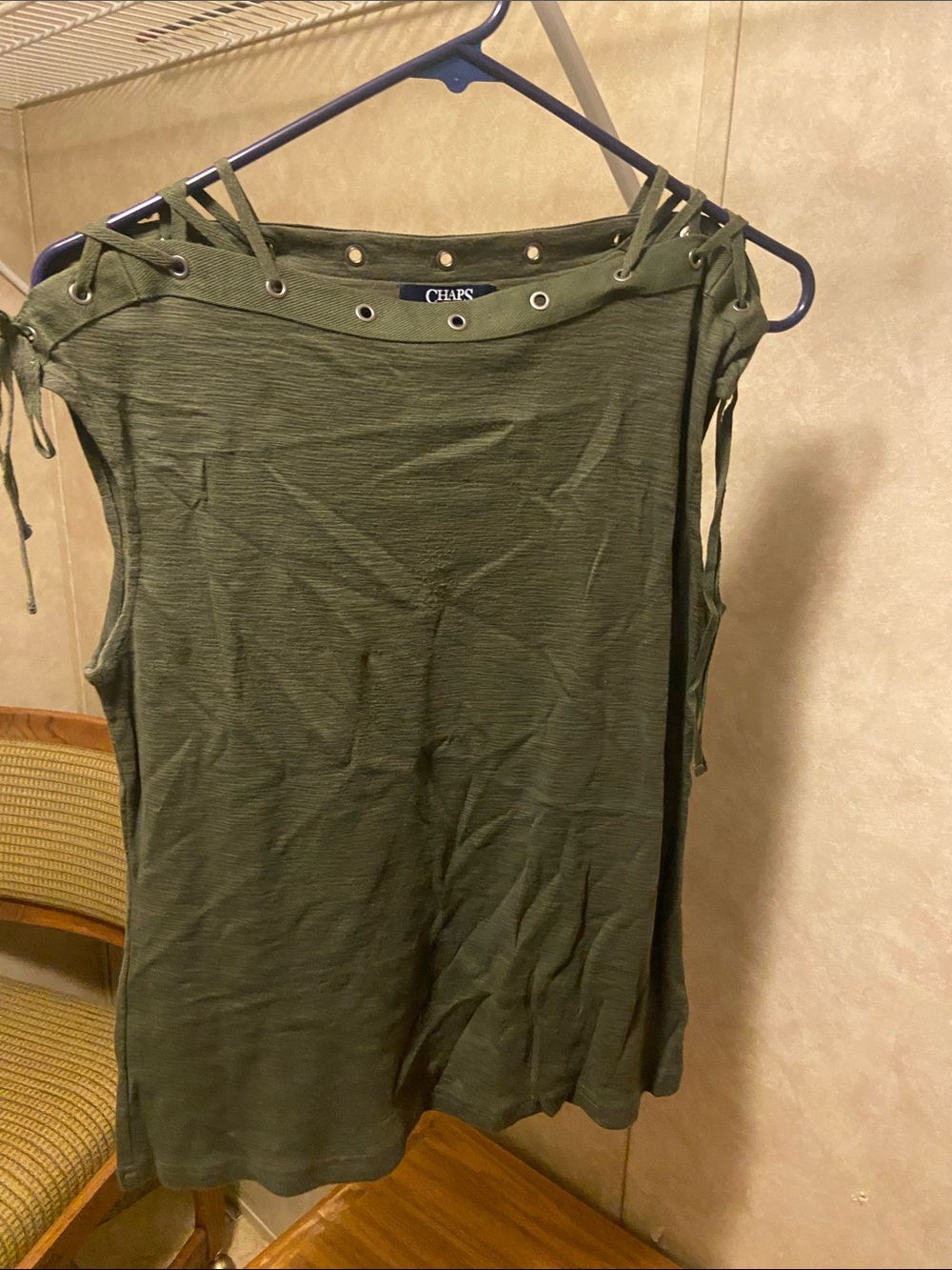 Chaps Olive Green Eyelet Tie-Shoulder Tank